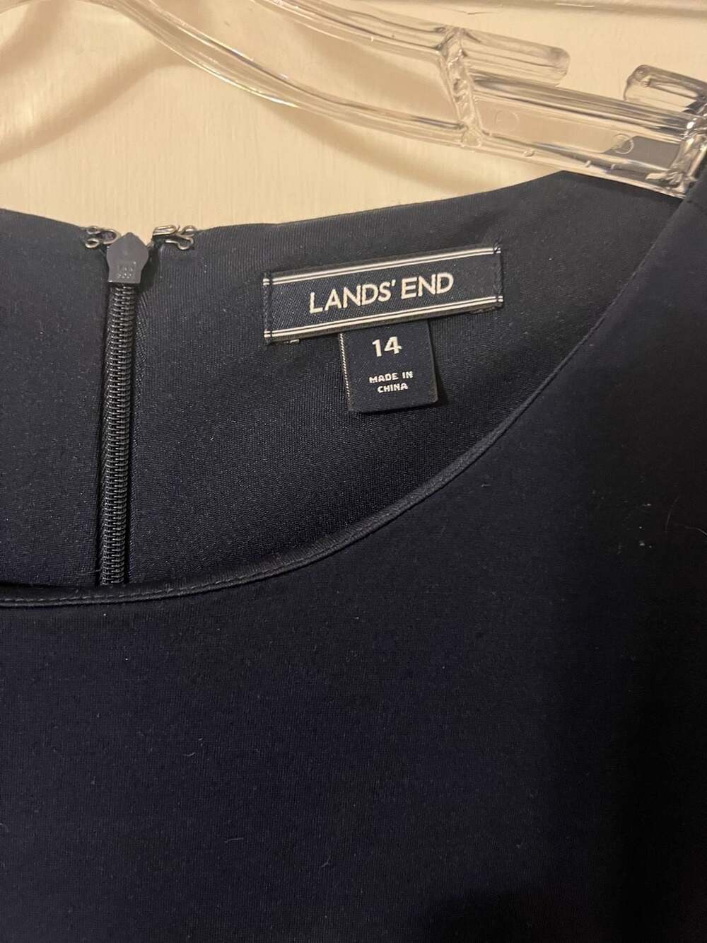 Lands' End Navy Blue Ponte Knit Short Sleeve Sheath Dress with Pockets Size 14 - Picture 2 of 4